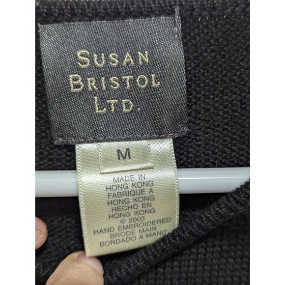 Susan Bristol Women's Black Long-Sleeve Hand Embroidery Beaded Pattern Sweater S - Picture 2 of 8